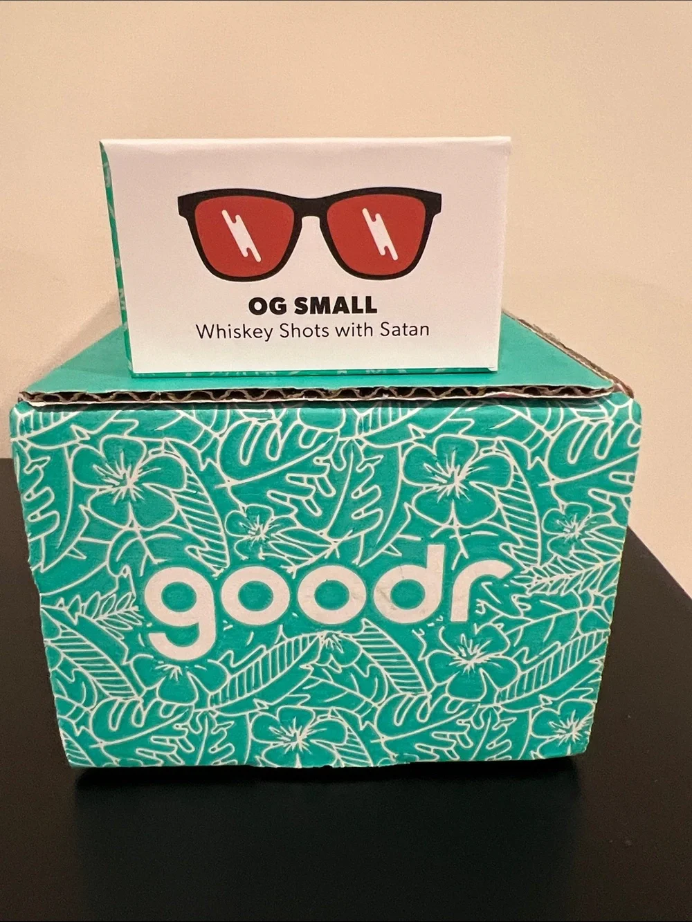 goodr Whiskey Shots with Satan Sunglasses with Gold Mirror Lenses Size Small